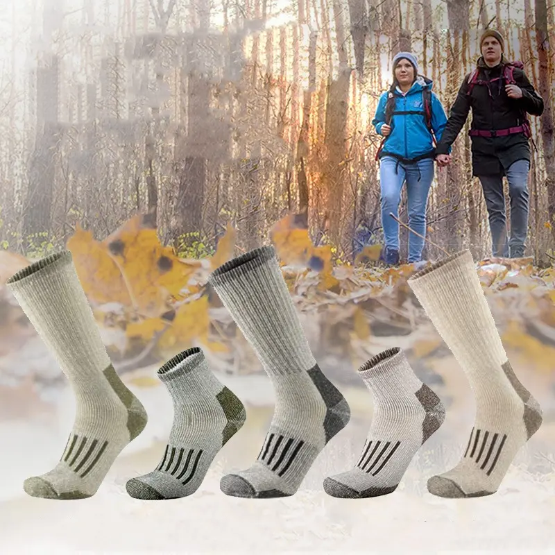 ถุงเท้าหนาผ้าหนาขนแกะเมอริโนสำหรับผู้ชายถุงเท้าสำหรับงานล่าสัตว์100% อบอุ่นกลางแจ้งฤดูหนาว