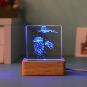 Support de Veilleuse Étoilée, Cadeau Artisanal, Support avec Port USB, Cadeau de Noël, Boule de Cristal Carrée 3D, Base Lumineuse, Petite Veilleuse LED - Product Image 6