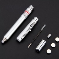 Pointeur Laser rouge télescopique 5 en 1, nouveauté, antenne rétractable, enseignement, stylo à aimant, lampe de poche LED, stylo à bille avec étui métallique