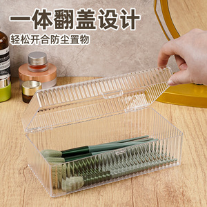 Boîte de rangement transparente pour cosmétiques, organisateur de maquillage en acrylique avec couvercle pour pinceaux, éponges et bijoux, organisateur de bureau - Product Image 2