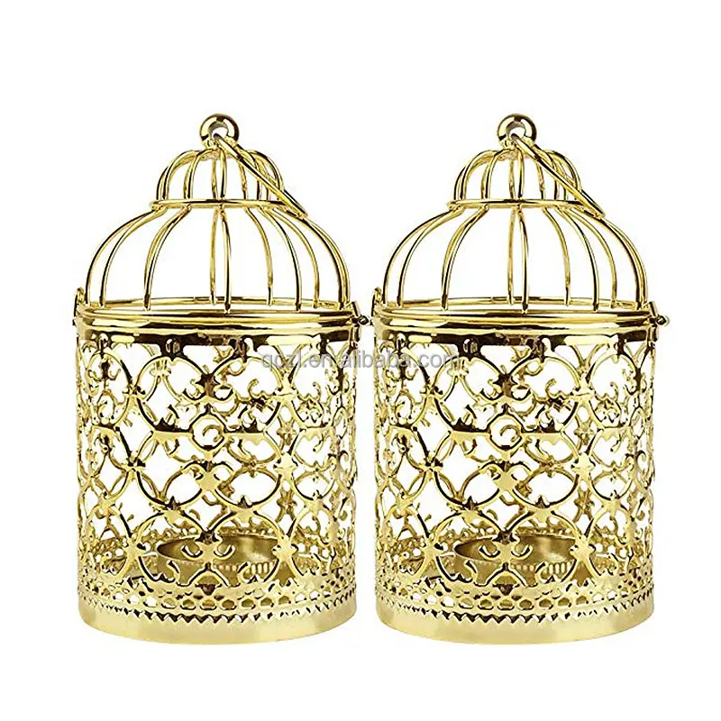Treo chim lồng đèn lồng kim loại trà nến trang trí nến trang trí lồng chim thích hợp cho tiệc cưới Nhà (Vàng)