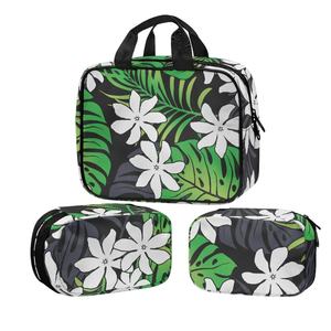 Custom Tropical Boho Flowers Tiare Flowers Print on Demand Large Capacity <b>Travel</b> Toiletries and Cosmetics <b>Bag</b> Three Piece <b>Set</b> - Product Image 2