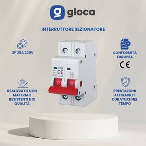Interruptor de Corte de Carga Gloca 2P 25A 220V, Montaje en Riel DIN, 2 Módulos, Cuerpo de Plástico - Product Image 4