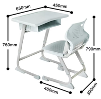 Ensemble de chaise et de bureau d'école en métal réglable avec siège ventilé, boîte perforée, cadre en forme de U, design contemporain, mobilier pour étudiants