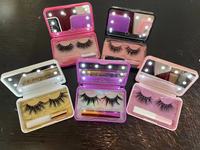 Cils en bande de vison véritable en gros avec colle ou kit de pinces, miroir LED et boîte à cils