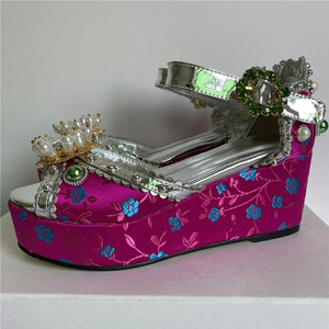 Sandales compensées élégantes à plateforme haute pour <span class=keywords><strong>femme</strong></span>, motif floral vintage, à bout ouvert, avec bride à boucle, pour la plage, les soirées et la marche - Product Image 2