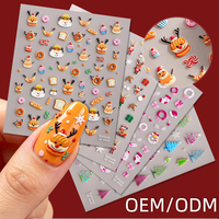 Autocollants pour ongles de Noël en relief 5D avec rennes et flocons de neige, rouge et vert, festifs pour la manucure d'hiver