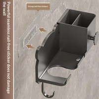 Étagère de rangement de cuisine multifonctionnelle à double niveau en plastique auto-adhésive, organisateur mural, support pour sèche-cheveux et outils
