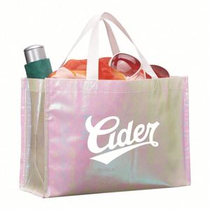 Custom Reusable Pink Holographic Metallic Shiny Laminated Non Woven <b>Bag</b> Iridescent Non-Woven Shopping Tote <b>Bag</b> With Logo - Product Image 1