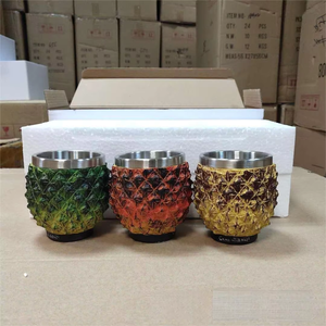 <span class=keywords><strong>Lot</strong></span> 3pcs Vintage Rights GTA33 Acier Inoxydable Résine Bière Tasses Fantaisie Jeu Dragon Oeuf Whisky Tasse pour Bar Water Party - Product Image 5