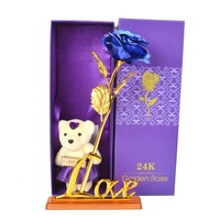 Arc-en-ciel galaxie rose 24k cristal roses fleur avec amour titulaire dans une boîte cadeau pour la saint-valentin noël