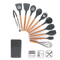 Vente en gros de 12 pièces d'accessoires de cuisine outils de cuisine ustensiles de cuisine Cocina ustensiles en silicone poignées en bois aliments état neuf