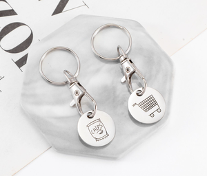 Bán buôn biểu tượng tùy chỉnh mua sắm giỏ hàng đồng xu trò chơi jetton rửa xe mã thông báo đồng xu Móc Chìa Khóa Claw máy kim loại xe đẩy mã thông báo Keychain - Product Image 2