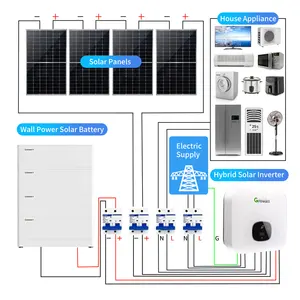 Set lengkap sistem penyimpanan tenaga surya, kit pembangkit listrik panel surya hibrida 5000W 6KW 8KW 10KW