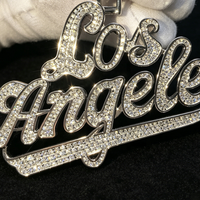 Pendentif Hip Hop Tendance en Argent Sterling 925 avec Moissanite VVS Entièrement Sertie, Style Cursif Los Angeles, Largeur 2,5 Pouces, Bijou de Rappeur