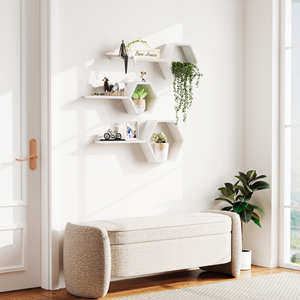 Étagères flottantes hexagonales en bois pour montage mural, pour <span class=keywords><strong>salle</strong></span> <span class=keywords><strong>de</strong></span> <span class=keywords><strong>bain</strong></span>, chambre, cuisine et livres, étagère décorative suspendue - Product Image 5