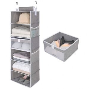 Organizador de Armario Colgante Grande de 6 Estantes con 1 Cajón, Material de Tela y Plástico PP para Ropa, Zapatos y Bolsos, para Armarios y Gabinetes - Product Image 1
