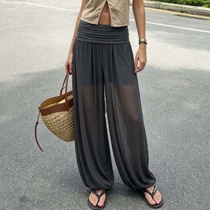 Wholesale Y2K Women Low Rise Sheer Mesh Ruched Balloon <b>Pants</b> Casual Streetwear Harem Trousers Fashion Girls Clothing - Product Image 5