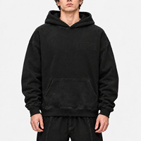Sweat à capuche noir personnalisé avec strass pour homme, 380 GSM, coupe ample et oversize, effet délavé et vieilli, OEM, faible MOQ