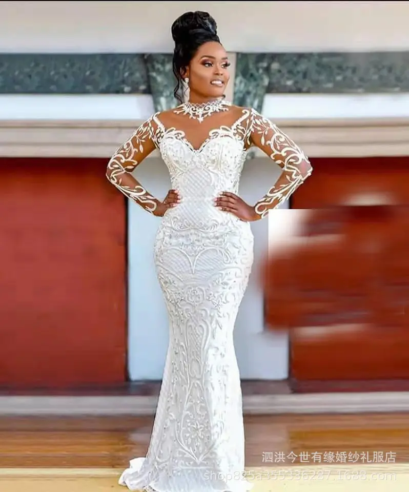 African luxury wedding dresses round neck wedding gown new design mermaid wedding dresses