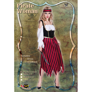 Disfraz de pirata para mujer adulta, falda a rayas rojas, corsé, disfraz de Halloween, traje de cosplay - Product Image 2