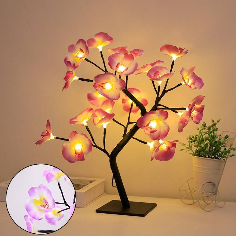 New Modern LED Christmas Tree Light Cherry Blossom Peach Blossom Butterfly Orchid Touch Control USB Powered Battery Lamp 2700K