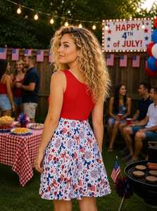 Vestido de Patinadora con Diseño Patriótico de la Bandera Americana OEM ODM para Mujer, Estampado para Celebrar el 4 de Julio 250, Traje para Celebración - Product Image 2
