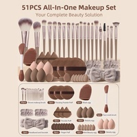 Ensemble professionnel de 51 pinceaux de maquillage en nylon, best-seller, compatible avec les correcteurs, incluant des houppettes pour le visage et les yeux