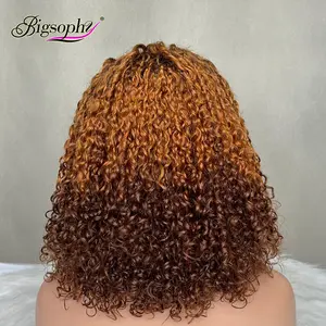 Top Quality Cuticle Aligned Raw Hair Full Frontal Lace Wigs, Ombre Color Virgin Human Hair Bob Short Pixie Curl Wigs