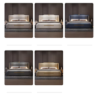 Modernes Luxus-Lederbett in Kingsize mit LED-Kopfteil, Goldverzierung und Kunststoff-Stauraum für Hotel-Schlafzimmermöbel