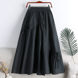 Jupe <span class=keywords><strong>mi</strong></span>-<span class=keywords><strong>longue</strong></span> évasée en A, taille haute, plissée, vintage, amincissante, irrégulière, à nouer, pour femmes, nouvelle collection été - Product Image 3