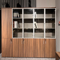 Bureau de direction moderne de luxe LIYU en forme de L avec serrure électronique, plateau en bois épaissi et boîte à lumière LED intégrée