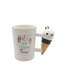 ידית גביע גלידה, וניל עם קשת-צבע מלא 12 עוז. מתנה קרמיקה ומלאכות