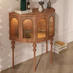 Modern French Retro Midcentury Modular Durable Plywood Glass Semicircle Shape Multi-purpose <b>Storage</b> <b>Cabinet</b> <b>Dining</b> Living <b>Room</b> - Product Image 1