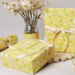 Factory Bulk Yellow Ditsy Daisy Wrapping Paper Cheap Biodegradable <b>Gift</b> <b>Wrap</b> For Stationery Store Florist Wholesale Supplier - Product Image 2