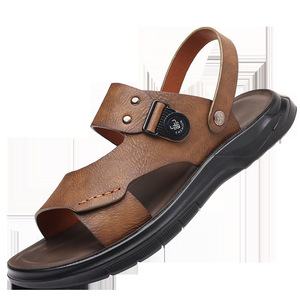 รองเท้าแตะผู้ชายหนังนิ่มพื้นกันลื่นรองเท้าชายหาดลำลองกลางแจ้งสีเทาสีน้ำตาลแบบสวมผู้ใหญ่ขนาด 40-45 - Product Image 5