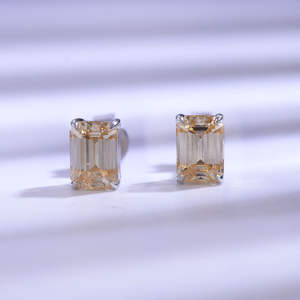 Pendientes de nudo románticos de plata de ley con baño de rodio para mujer, con moissanita y cuarzo amarillo champán engastado en garra, elegantes - Product Image 2