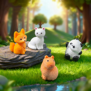 Adorables figurines miniatures en résine de renard, chat, panda, capybara pour micro-paysages, jardins féériques, décorations de gâteaux - Product Image 1