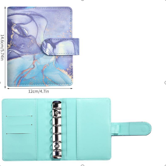 Classeur A7 Transparent à Paillettes Noires – Fermeture éclair – 6 Anneaux – Budget, Enveloppes, Photos, Journal – Rechargeable