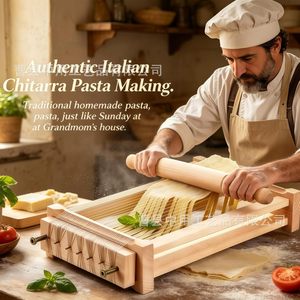Coupe-nouilles en bois avec rouleau à pâtisserie, outil pour la préparation de pâtes maison, spaghetti et fettuccine - Product Image 3