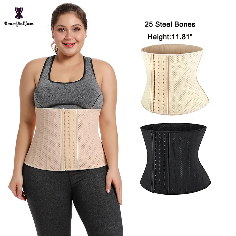 Made In Greece Or Colombia Girdle Fajas Sashes 25 Steel Bones Latex Waist Trainer Holes Belly Slimming Sheath For Weight Loss