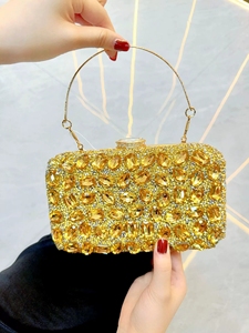Diamant incrusté couleur dorée fête sac de soirée strass <span class=keywords><strong>pochette</strong></span> Banquet mode Socialite court poignée en métal embrayages - Product Image 3