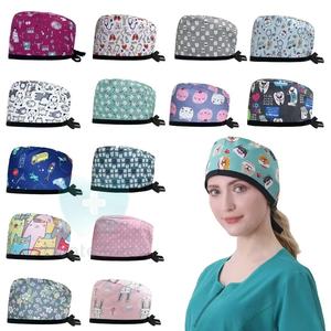 Casquette chirurgicale ajustable à nouer, bonnets d'infirmière en coton imprimé pour cliniques dentaires, salons <span class=keywords><strong>de</strong></span> <span class=keywords><strong>beauté</strong></span> et hôpitaux - Product Image 1