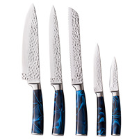 Ensemble de couteaux de chef en acier inoxydable de haute qualité avec lame martelée et manche en acrylique, planche à découper noire écologique incluse
