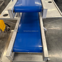 Aangepaste Automatische Transportband Lijn Voor Vlees Vis Verwerking Nieuwe Pu Riem Met Vlees Snijmachine Voor Fruit Snoepjes Groenten