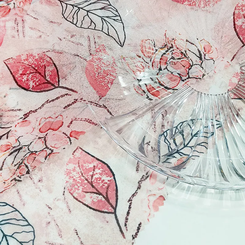 China factory directed cheap price Vintage floral leaf print digital prints organza fabric for dress