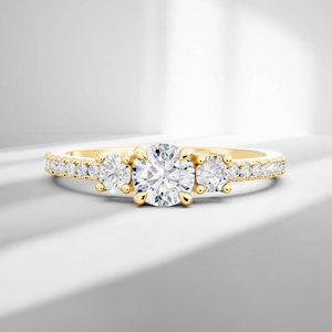SGARIT custom Round Lab Grown White Diamond Classic Three <b>Stone</b> Engagement Ring for Women in 10K Solid Gold - Product Image 2
