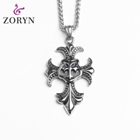 Colliers pendentifs croix Fleur-de-lis en acier inoxydable étanche, bijoux de mode gothiques punk vintage en acier titane pour hommes