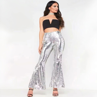 Pantalon évasé multicolore à sequins taille haute pour femme, pantalon de soirée glamour avec design scintillant à jambes larges pour scène ODM