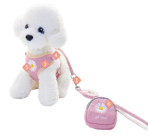 Conjunto de Coleira e Arnês para Cães em Poliéster com Padrão Sólido, Bordado, Fitas, Alça Ajustável, Fecho de Botão, Personalizado - Product Image 1